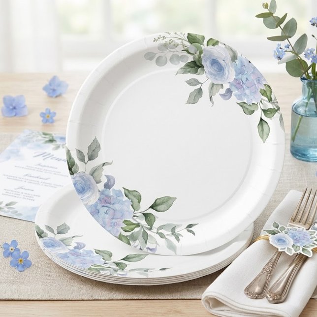 Blue Hydrangeas baby is brewing tea party shower  Paper Plate (Creator Uploaded)