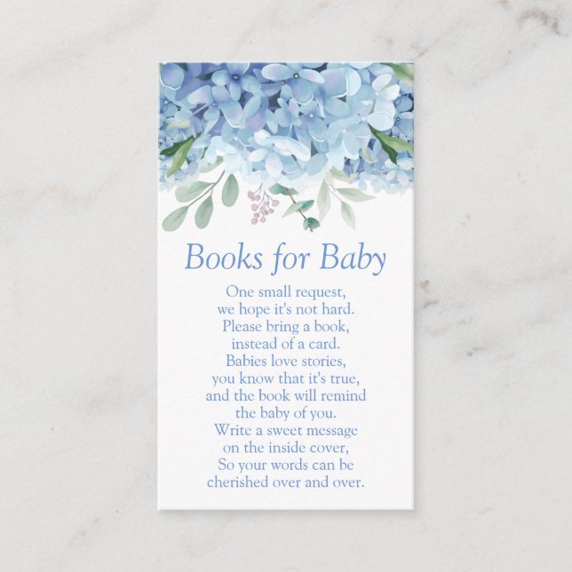 Blue Hydrangeas Baby Shower Books for Baby Enclosure Card (Front)