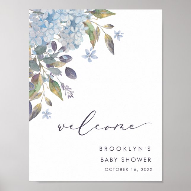 Blue Hydrangeas Baby Shower Welcome Poster (Front)