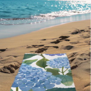 Blue Hydrangeas   Beautiful Floral Bush Beach Towel