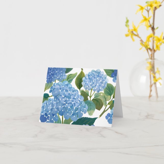 Blue Hydrangeas | Beautiful Floral Bush Card (Yellow Flower)