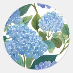 Blue Hydrangeas   Beautiful Floral Bush Classic Round Sticker