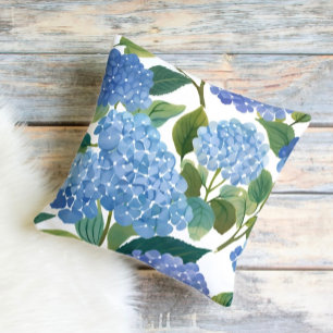 Blue Hydrangeas Beautiful Floral Bush Cushion