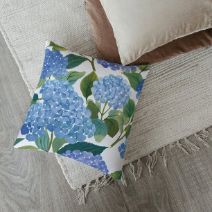 Blue Hydrangeas   Beautiful Floral Bush Cushion
