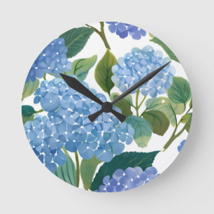 Blue Hydrangeas   Beautiful Floral Bush Round Clock