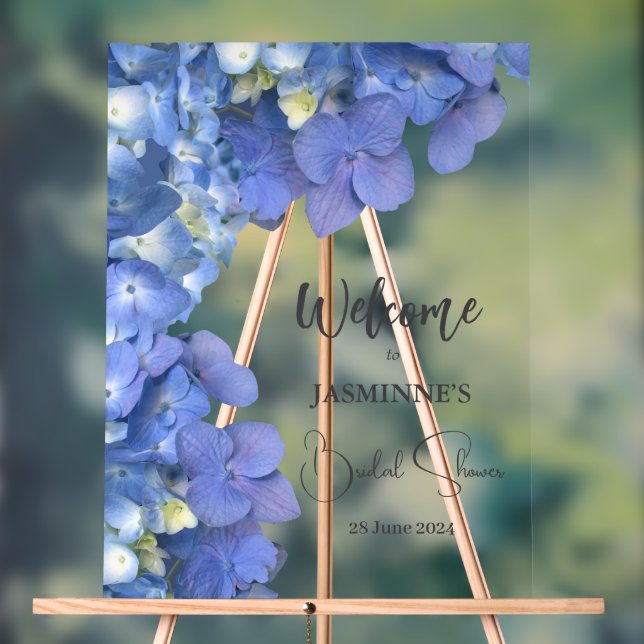 Blue  Hydrangeas Blooms Bridal Shower  Acrylic Sign (Neutral)