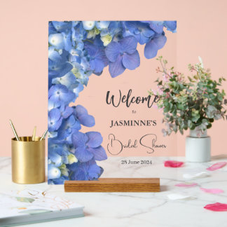 Blue Hydrangeas Blooms Bridal Shower Acrylic Sign