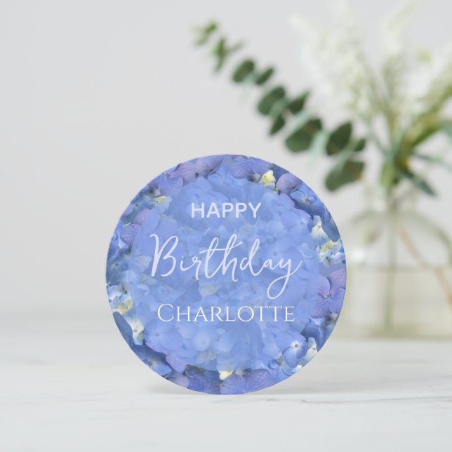 Blue Hydrangeas Blooms Happy Birthday Custom Name  (Standing Front)