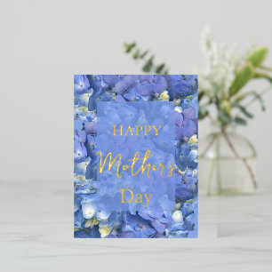 Blue Hydrangeas Blooms Mother's Day    Foil Holiday Postcard