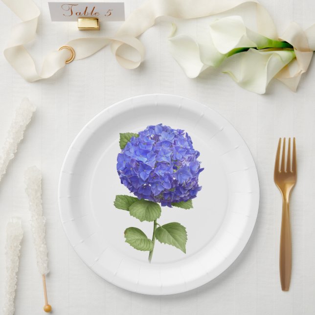 Blue Hydrangeas  Botanical Art Paper Plates (Wedding)