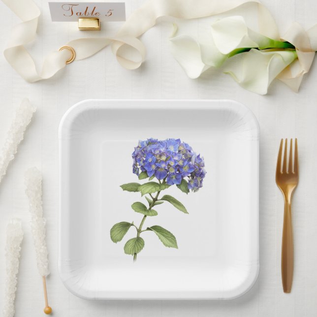 Blue Hydrangeas  Botanical Art Paper Plates (Wedding)