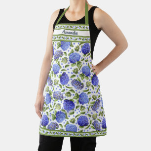Blue Hydrangeas Botanical Pattern Personalised Apron