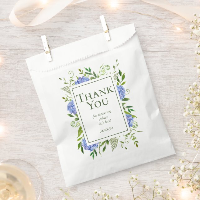 Blue Hydrangeas Boy Baby Shower Thank You Favour Bags (Clipped)