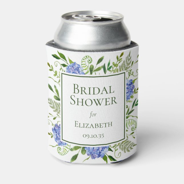 Blue Hydrangeas Bridal Shower Can Cooler (Can Back)