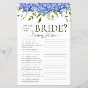 Blue Hydrangeas Bridal Shower Game