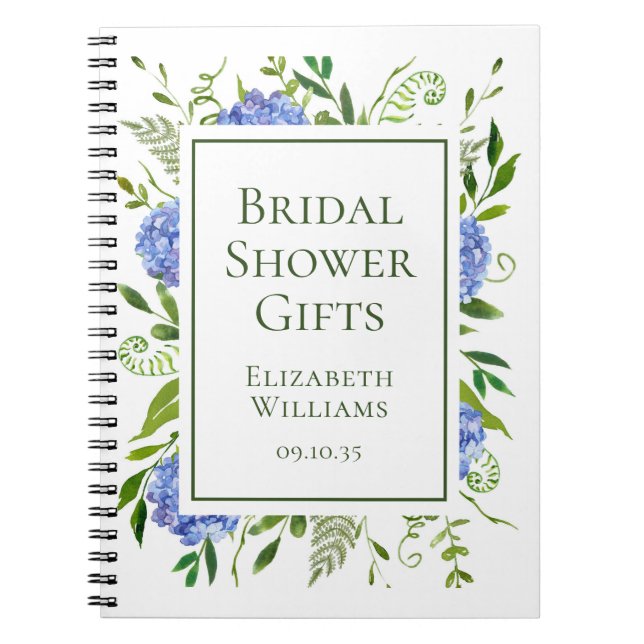 Blue Hydrangeas Bridal Shower Gifts Notebook (Front)