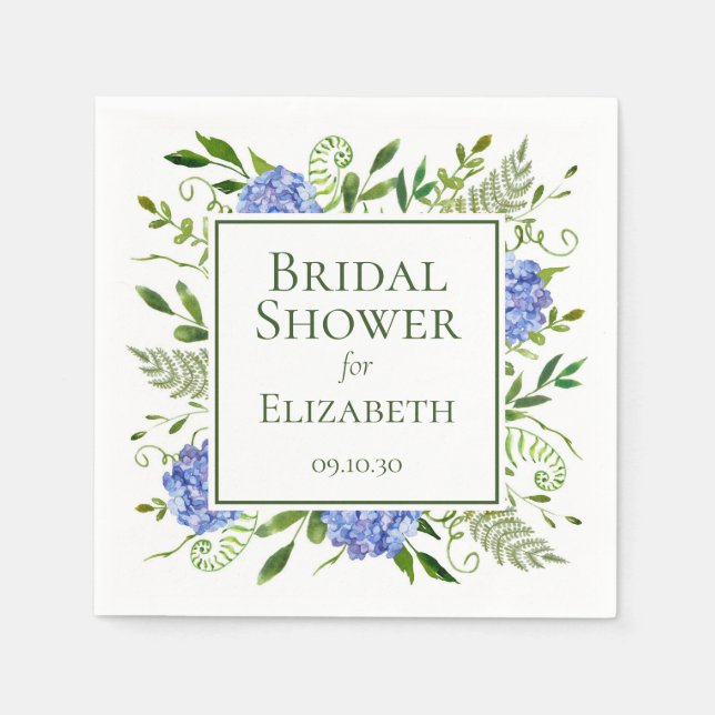 Blue Hydrangeas Bridal Shower Napkin (Front)