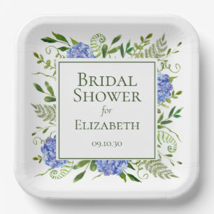 Blue Hydrangeas Bridal Shower Paper Plate