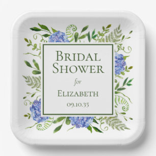 Blue Hydrangeas Bridal Shower Paper Plate