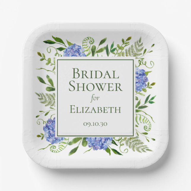 Blue Hydrangeas Bridal Shower Paper Plate (Front)