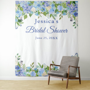 Blue Hydrangeas Bridal Shower Photo Booth Backdrop Tapestry