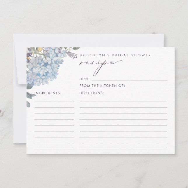 Blue Hydrangeas Bridal Shower Recipe Card (Front)