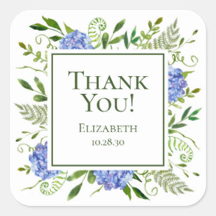 Blue Hydrangeas Bridal Shower Thank You Square Sticker