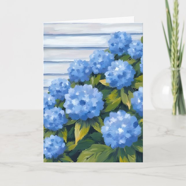 Blue Hydrangeas Bushes Floral Painting Card (Front)