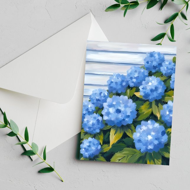 Blue Hydrangeas Bushes Floral Painting Card (Creator Uploaded)