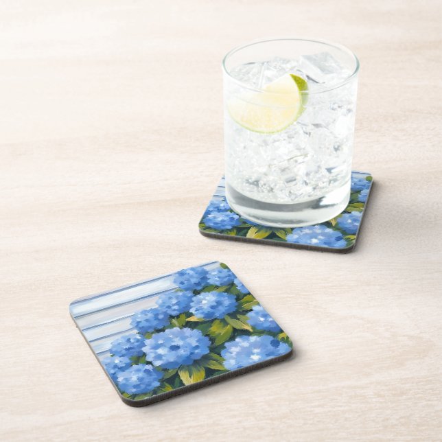 Blue Hydrangeas Bushes Floral Painting Coaster (Right Side)