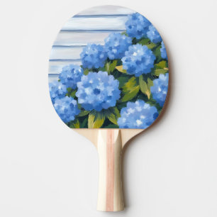 Blue Hydrangeas Bushes Floral Painting Ping Pong Paddle
