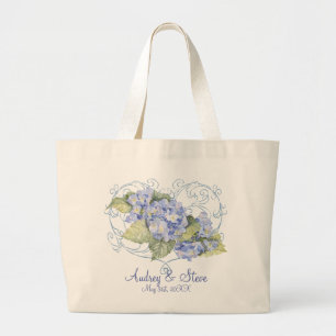 Blue Hydrangeas, Butterfly & Swirl Modern Floral Large Tote Bag