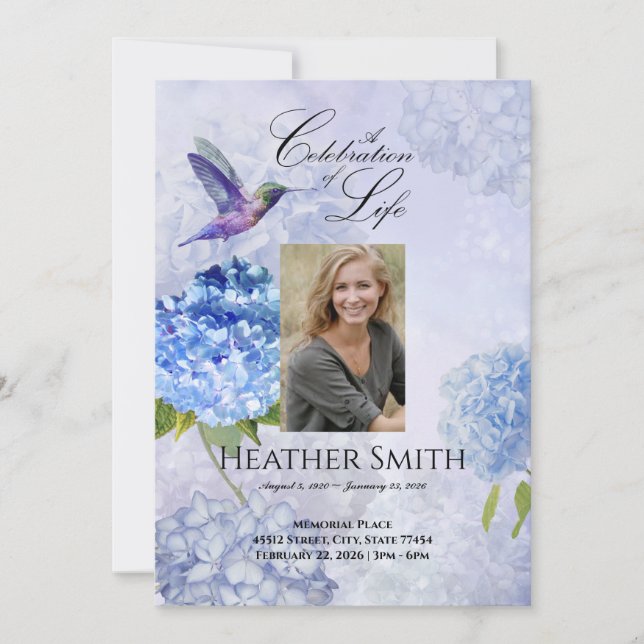Blue Hydrangeas Celebration of Life Funeral Invitation (Front)