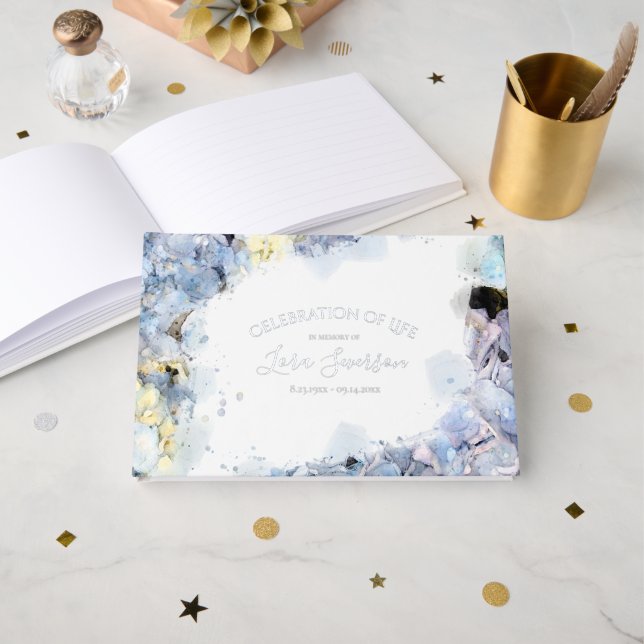 Blue Hydrangeas Celebration of Life Memorial Guest Book (Front Open)