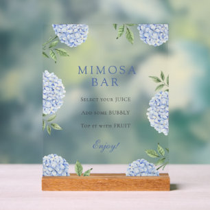 Blue Hydrangeas Classic Border Mimosa Bar Acrylic Sign