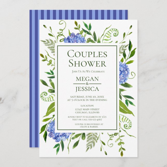 Blue Hydrangeas Couples Shower Invitation (Front/Back)
