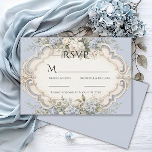 Blue Hydrangeas Elegant Vintage Wedding RSVP Card