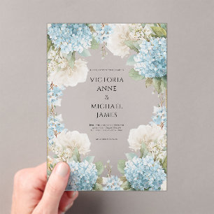 Blue Hydrangeas Elegant Wedding  Acrylic Invitations