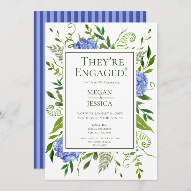 Blue Hydrangeas Engagement Party Invitation (Front/Back)