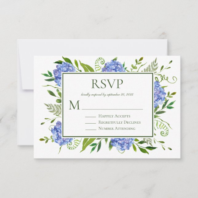 Blue Hydrangeas Engagement Party  RSVP Card (Front)