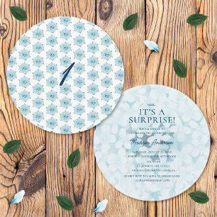 Blue Hydrangeas First 1st Surprise Birthday Party Invitation