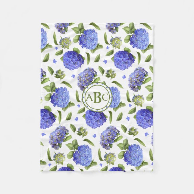 Blue Hydrangeas Fleece Blanket (Front)