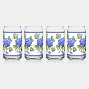 Blue Hydrangeas Floral Botanical Art Can Glass
