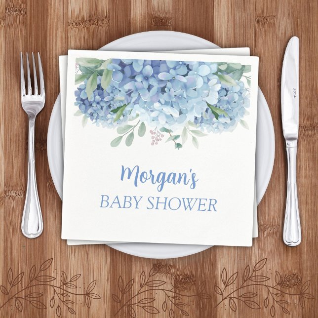 Blue Hydrangeas Floral Boy Baby Shower Napkin (Creator Uploaded)