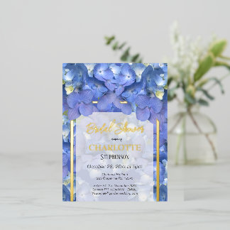 Blue Hydrangeas Floral Bridal Shower Foil Invitation Postcard