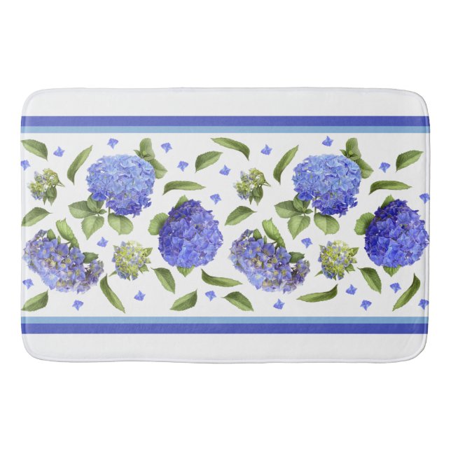 Blue Hydrangeas Floral Design Bath Mat (Front)