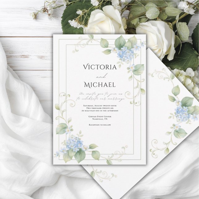 Blue Hydrangeas Floral Elegant Wedding Invitation (Creator Uploaded)