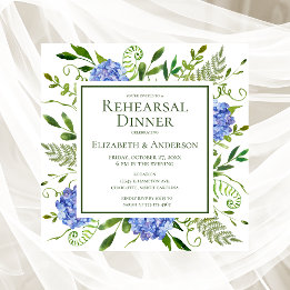 Blue Hydrangeas Floral Rehearsal Dinner Invitation