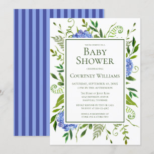 Blue Hydrangeas Floral Watercolor Baby Shower Invitation