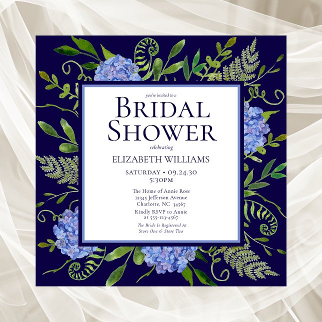 Blue Hydrangeas Floral Watercolor Bridal Shower Invitation (Creator Uploaded)